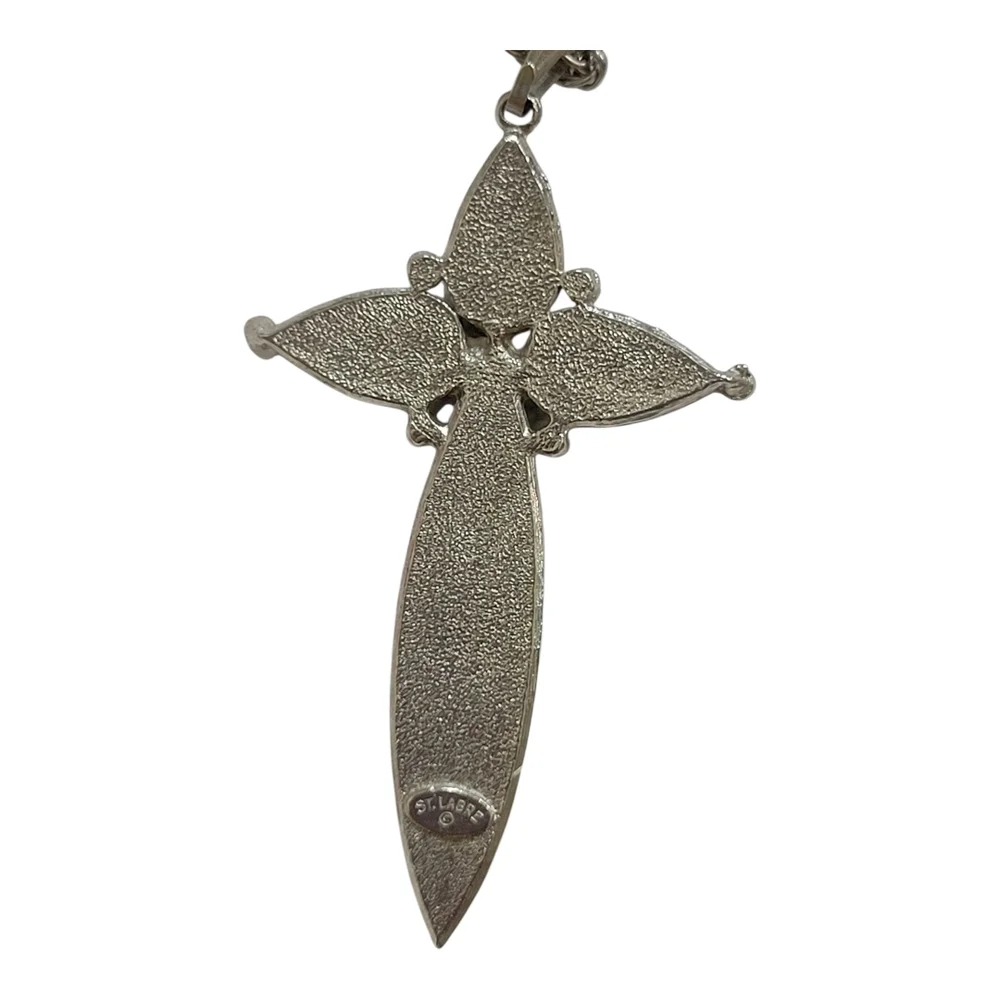 Silver and Turquoise Cross Pendant  Necklace - Picture 2 of 3